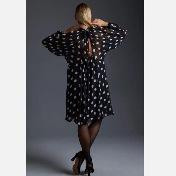 NWT Anthropologie Maeve Long-Sleeve Polka Dot Sheer Mini Dress, Size Medium - Picture 5 of 14